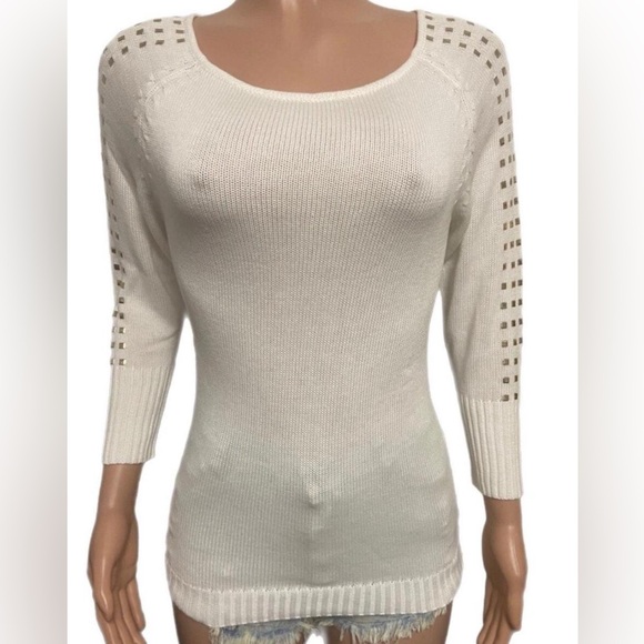 Arden B White knit sweater Studded Sleeves New S - Picture 1 of 4